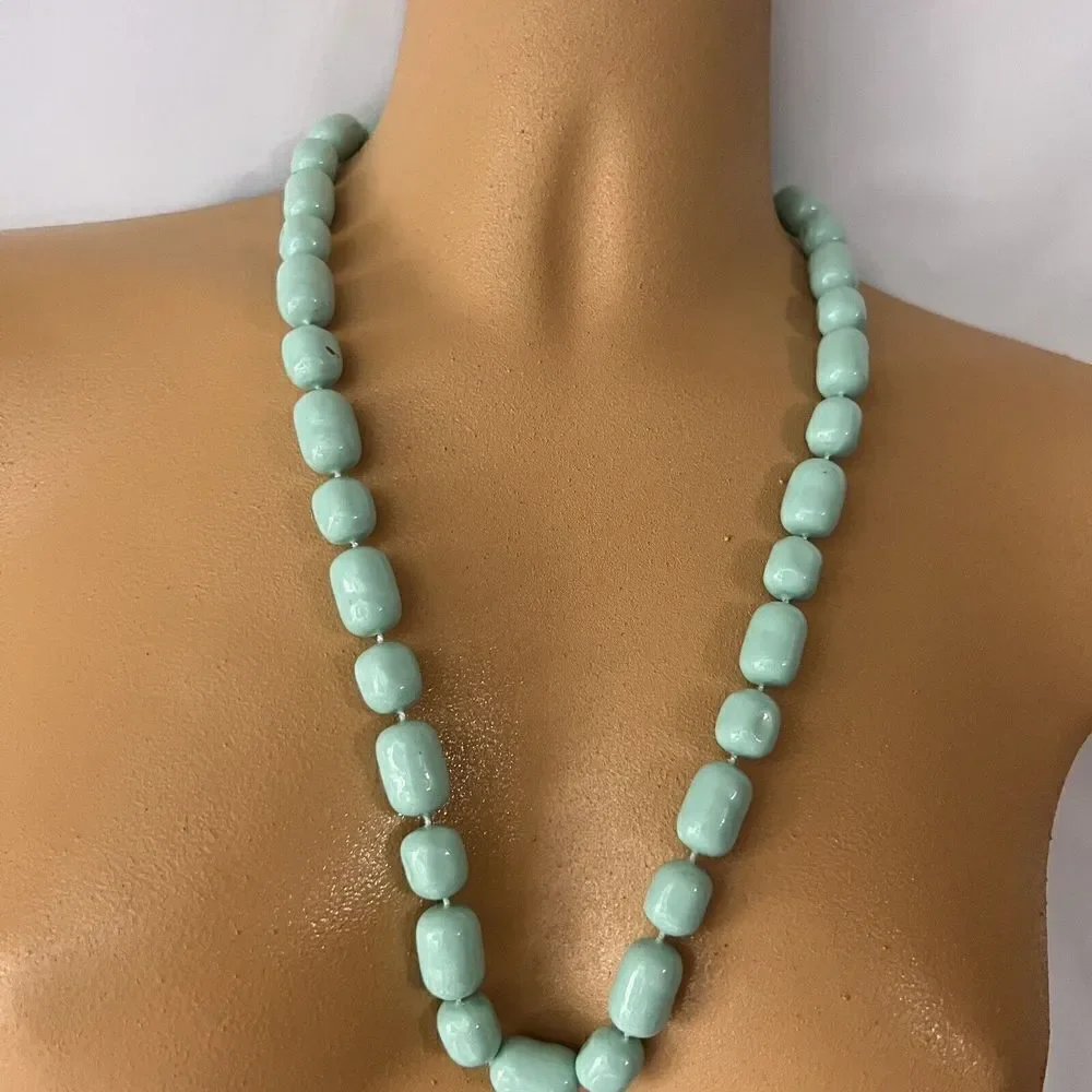 Vintage Lucite Necklace Baby Blue Potato Beads Chunky Beaded 24“ 4655